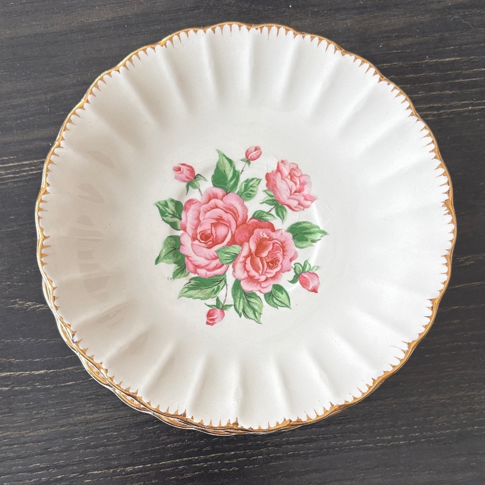 Vintage Rose Dinner Plate with Gold Accent